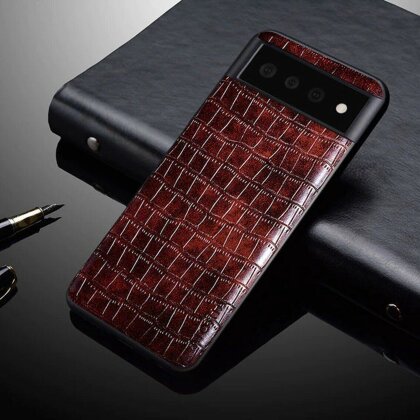 Чехол из искусственной крокодиловой кожи для Google Pixel 6 (кофейный)
