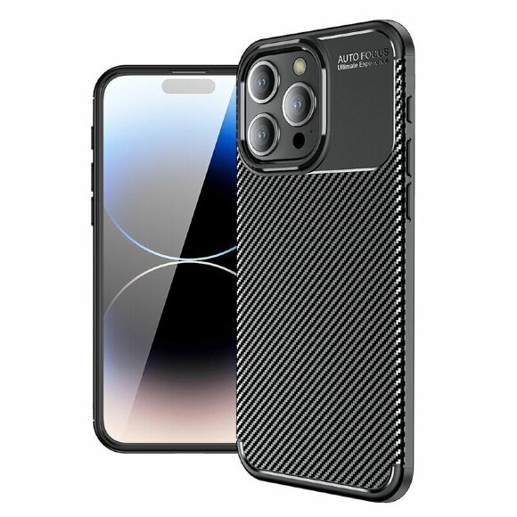 Чехол Carbon Texture Shockproof для iPhone 15 Pro (черный)