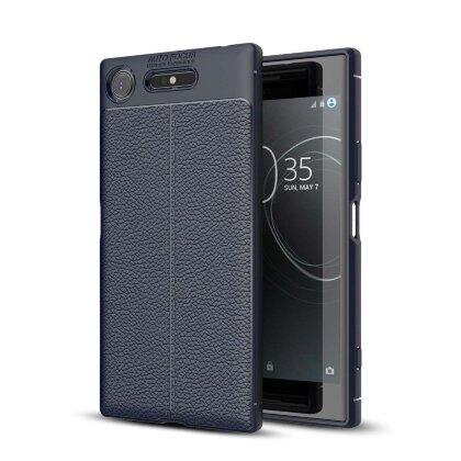 Чехол-накладка Litchi Grain для Sony Xperia XZ1 (темно-синий)