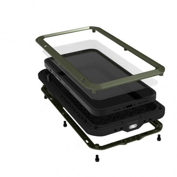 Гибридный чехол LOVE MEI для iPhone 13 (темно-зеленый)