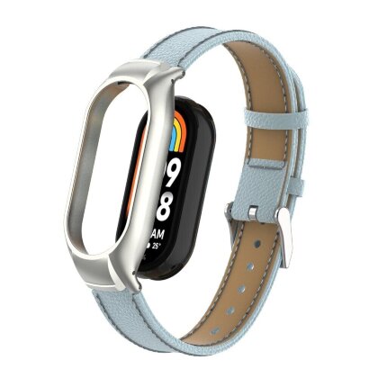 Кожаный ремешок для Xiaomi Mi Smart Band 8, Xiaomi Mi Band 8 (голубой)