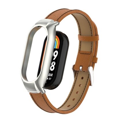 Кожаный ремешок для Xiaomi Mi Smart Band 8, Xiaomi Mi Band 8 (коричневый)