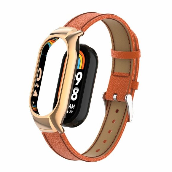 Кожаный ремешок для Xiaomi Mi Smart Band 8, Xiaomi Mi Band 8 (оранжевый)