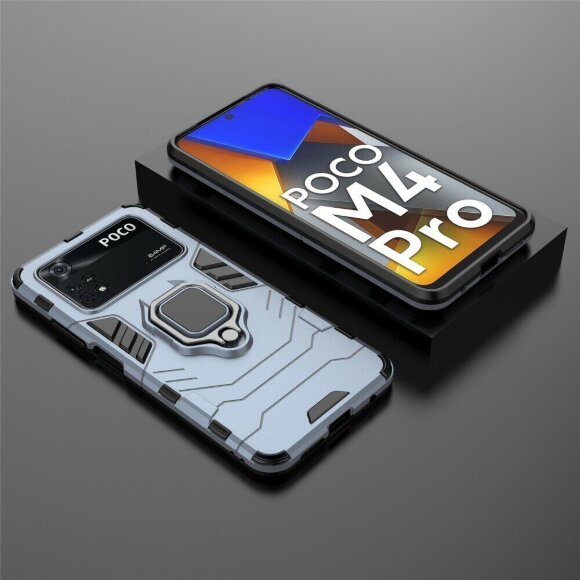 Чехол Armor Ring Holder для Xiaomi Poco M4 Pro 4G (темно-синий)