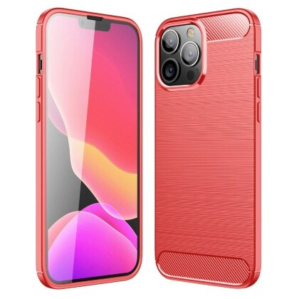 Чехол-накладка Carbon Fibre для iPhone 13 Pro Max (красный)