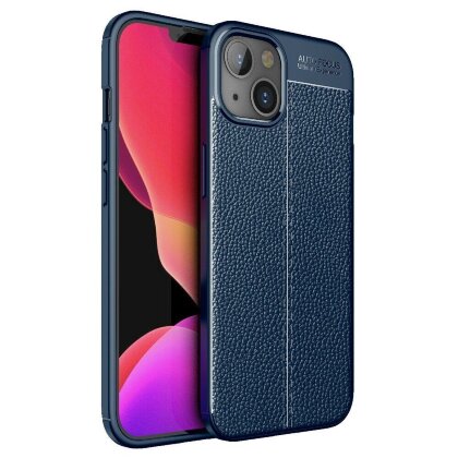 Чехол-накладка Litchi Grain для iPhone 13 (темно-синий)