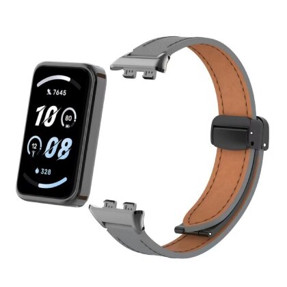 Кожаный ремешок с магнитной застежкой для Honor Band 9 (серый)