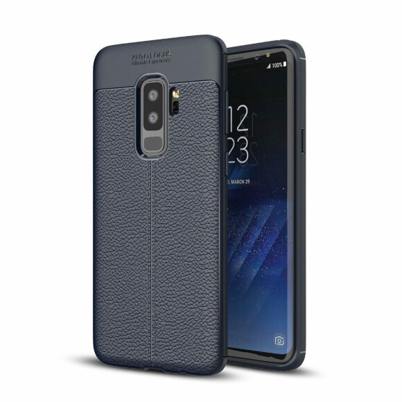 Чехол-накладка Litchi Grain для Samsung Galaxy S9 Plus (темно-синий)