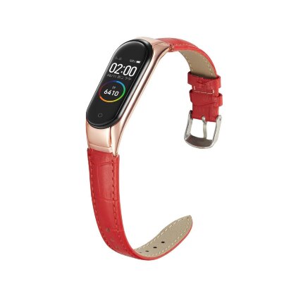Кожаный ремешок Crocodile Texture для Xiaomi Mi Band 5 (красный)