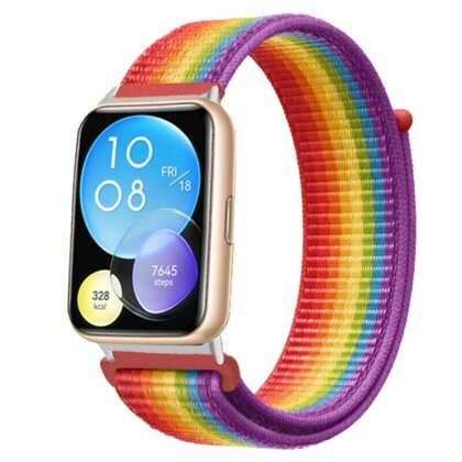 Нейлоновый ремешок для Huawei Watch Fit 2 (красный + радужный)