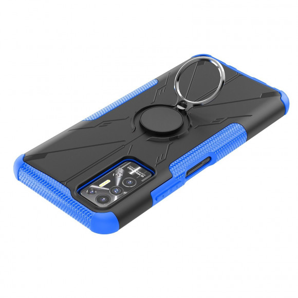 Чехол Armor Shockproof Ring Holder для Tecno Pova 2 (черный + голубой) Чехол Armor Shockproof Ring Holder для Tecno Pova 2 (черный + голубой)