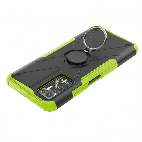 Чехол Armor Shockproof Ring Holder для Tecno Pova 2 (черный + зеленый) Чехол Armor Shockproof Ring Holder для Tecno Pova 2 (черный + зеленый)