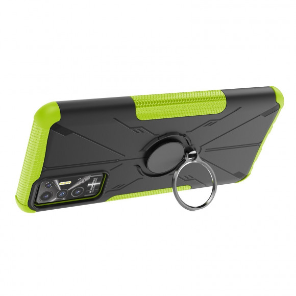 Чехол Armor Shockproof Ring Holder для Tecno Pova 2 (черный + зеленый) Чехол Armor Shockproof Ring Holder для Tecno Pova 2 (черный + зеленый)
