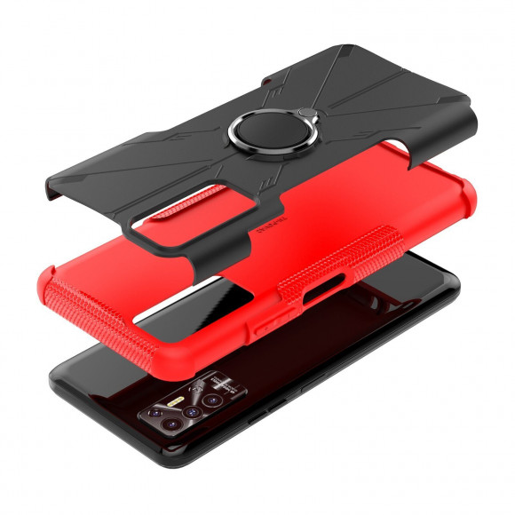 Чехол Armor Shockproof Ring Holder для Tecno Pova 2 (черный + красный) Чехол Armor Shockproof Ring Holder для Tecno Pova 2 (черный + красный)