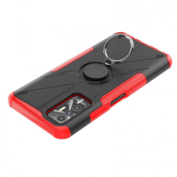 Чехол Armor Shockproof Ring Holder для Tecno Pova 2 (черный + красный) Чехол Armor Shockproof Ring Holder для Tecno Pova 2 (черный + красный)