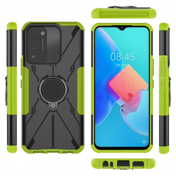 Чехол Armor Shockproof Ring Holder для Tecno Spark Go 2022 (черный + зеленый)