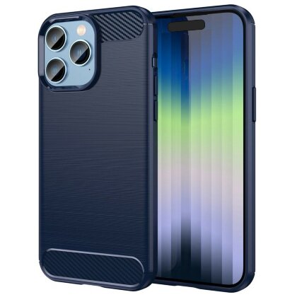 Чехол-накладка Carbon Fibre для iPhone 14 Pro (темно-синий)