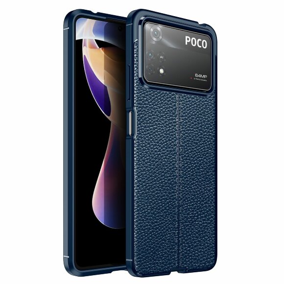 Чехол-накладка Litchi Grain для Xiaomi Poco X4 Pro 5G (темно-синий)
