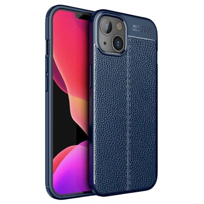 Чехол-накладка Litchi Grain для iPhone 14 (темно-синий)