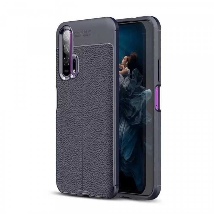 Чехол-накладка Litchi Grain для Huawei Honor 20 Pro (темно-синий)