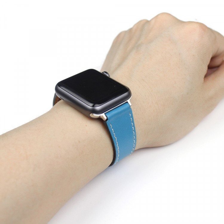 Кожаный ремешок для Apple Watch 40 и 38мм (голубой)
