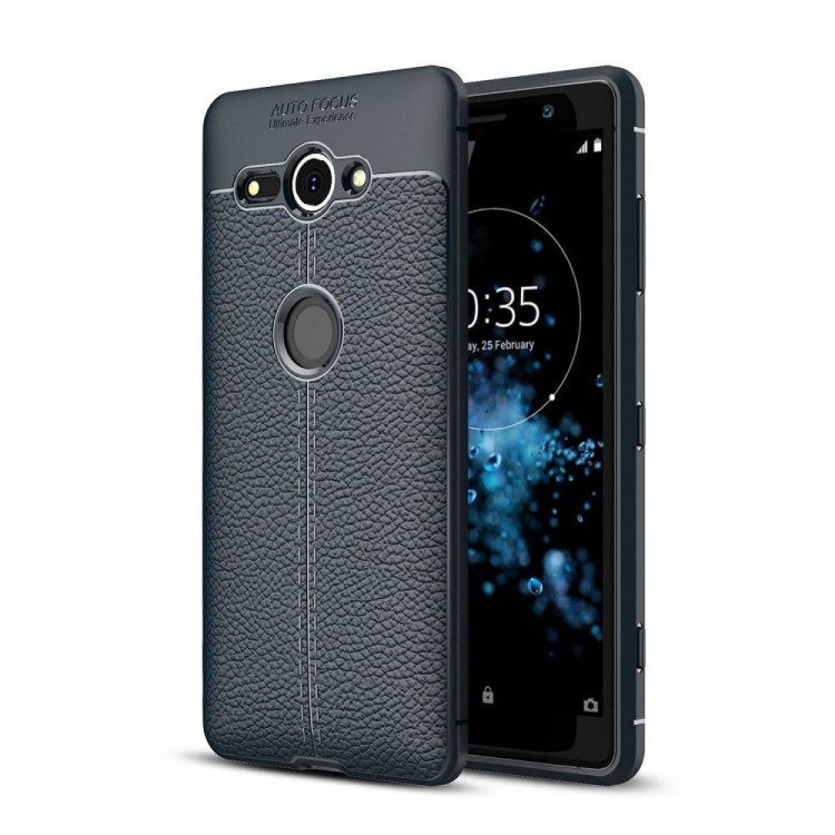 Чехол-накладка Litchi Grain для Sony Xperia XZ2 Compact (темно-синий)