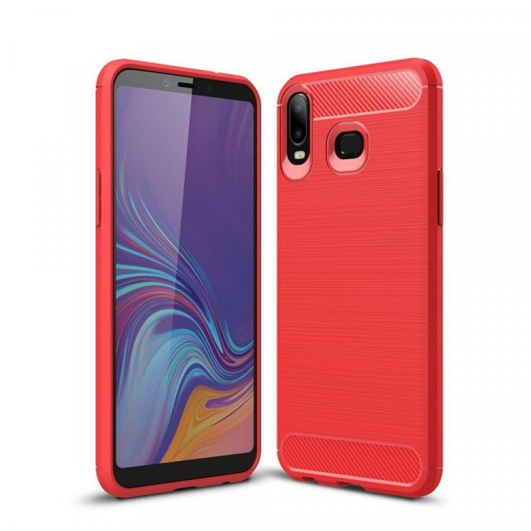 Чехол-накладка Carbon Fibre для Samsung Galaxy A6s (красный)