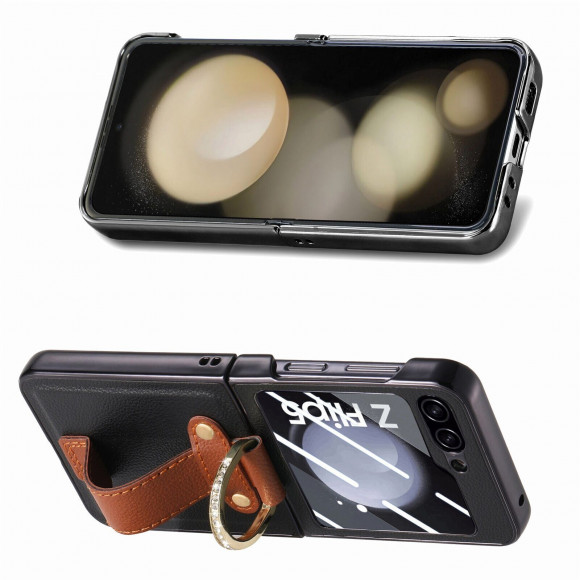 Чехол с кольцом для Samsung Galaxy Z Flip5 (черный) Чехол с кольцом для Samsung Galaxy Z Flip5 (черный)