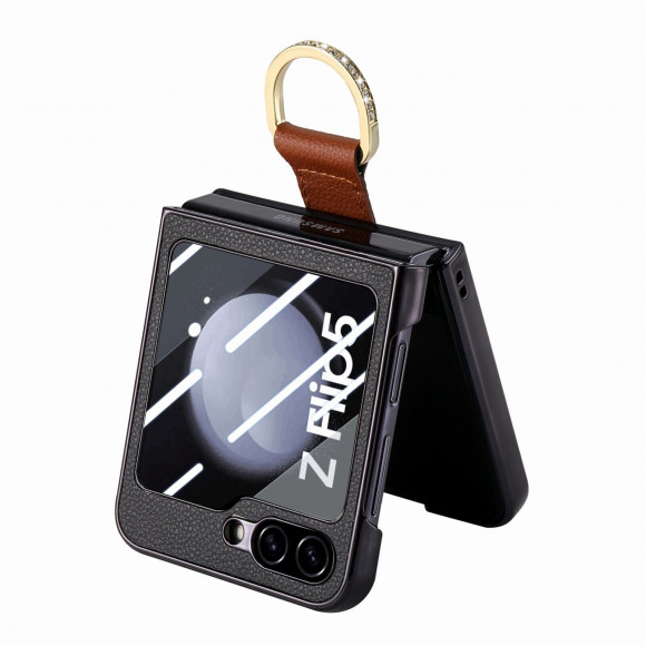 Чехол с кольцом для Samsung Galaxy Z Flip5 (черный) Чехол с кольцом для Samsung Galaxy Z Flip5 (черный)