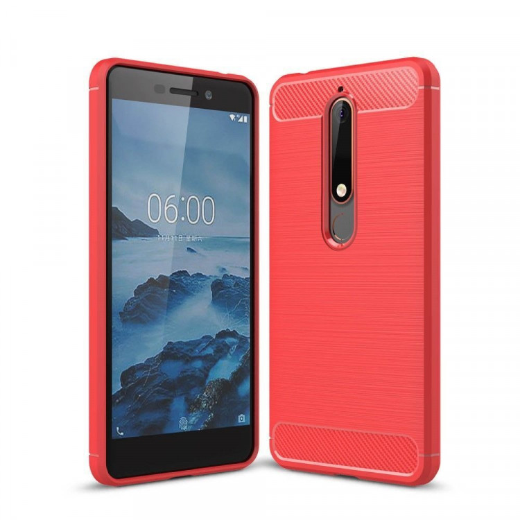 Чехол-накладка Carbon Fibre для Nokia 6 (2018) / Nokia 6.1 (красный)