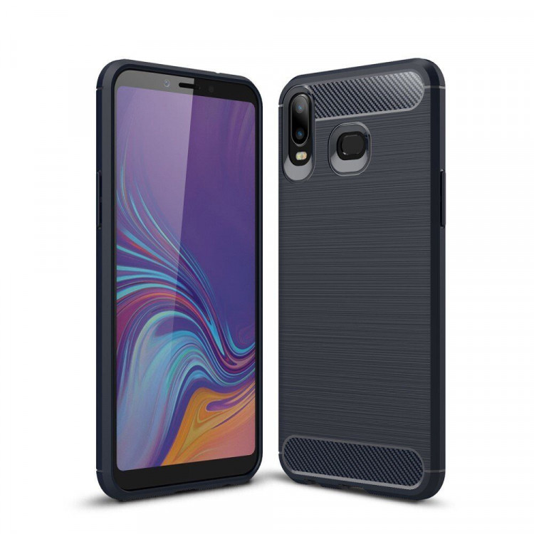 Чехол-накладка Carbon Fibre для Samsung Galaxy A6s (темно-синий)