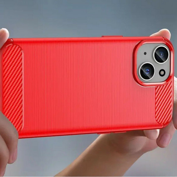 Чехол-накладка Carbon Fibre для iPhone 15 (красный)