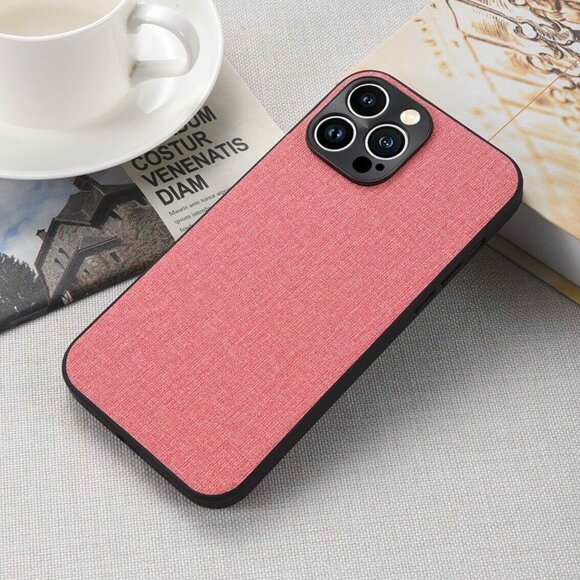 Чехол с тканевой текстурой для iPhone 14 Pro (розовый)