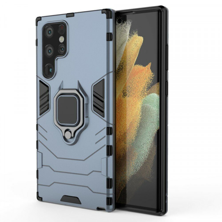 Чехол Armor Ring Holder для Samsung Galaxy S22 Ultra (темно-синий)