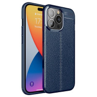 Чехол-накладка Litchi Grain для iPhone 14 Pro (темно-синий)