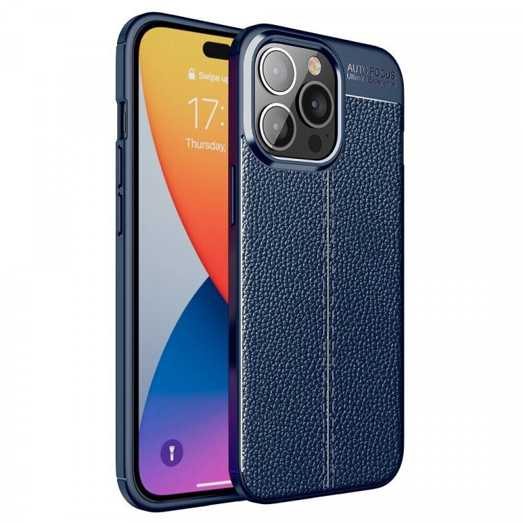 Чехол-накладка Litchi Grain для iPhone 14 Pro (темно-синий)