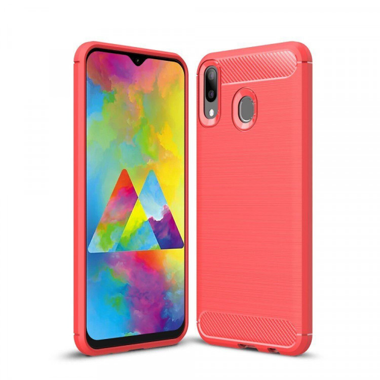Чехол-накладка Carbon Fibre для Samsung Galaxy M20 (красный)
