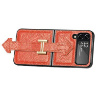 Кожаный чехол для Samsung Galaxy Z Flip 3 (оранжевый)