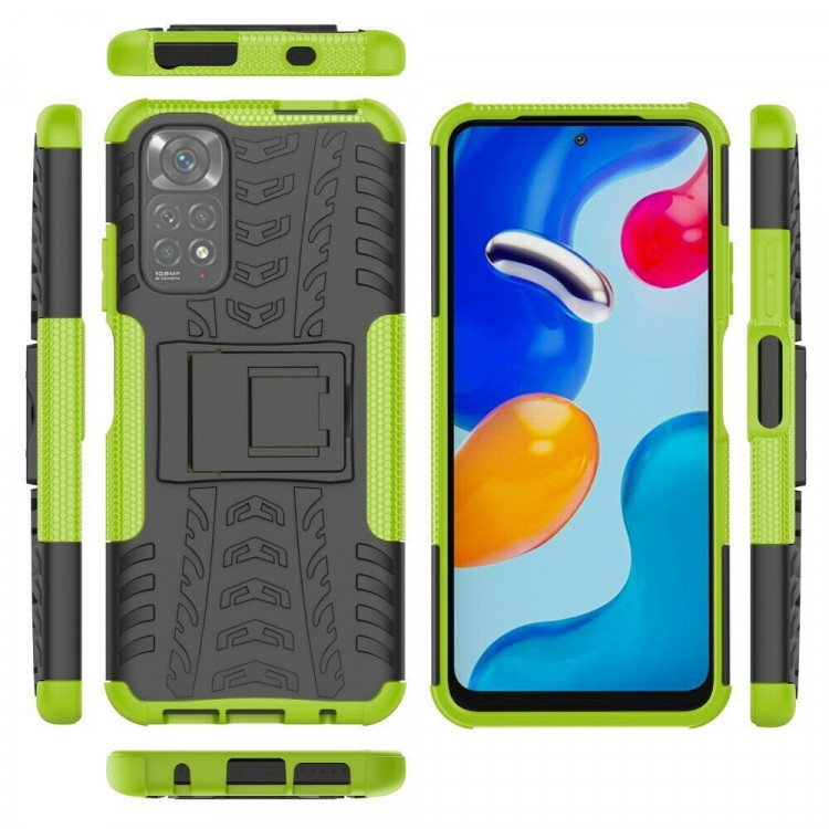 Чехол Hybrid Armor для Xiaomi Redmi Note 11 / Redmi Note 11S (черный + зеленый)
