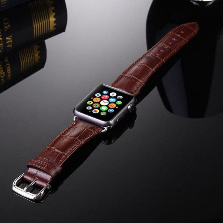 Кожаный ремешок Crocodile Texture для Apple Watch 40 и 38мм (кофе)