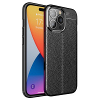 Чехол-накладка Litchi Grain для iPhone 14 Pro (черный)