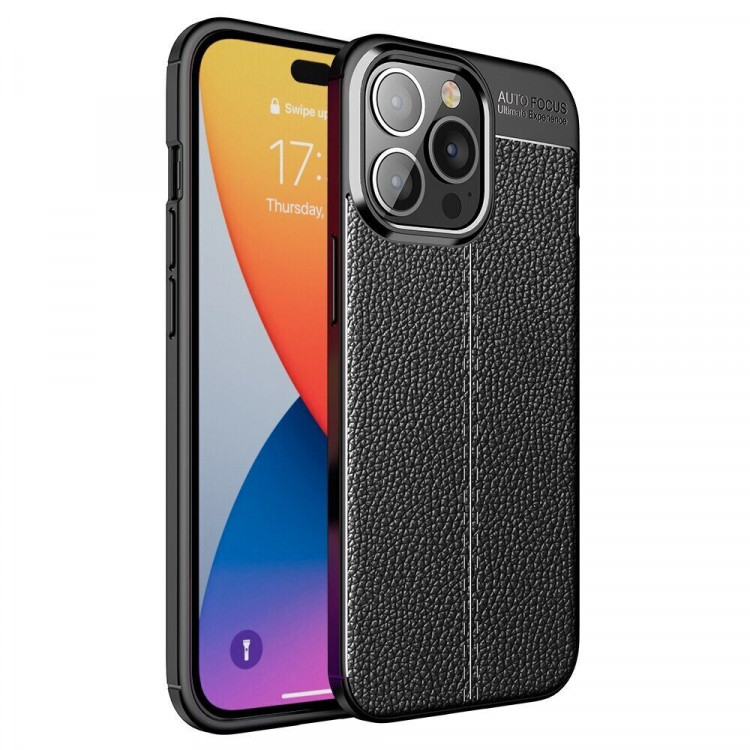 Чехол-накладка Litchi Grain для iPhone 14 Pro (черный)
