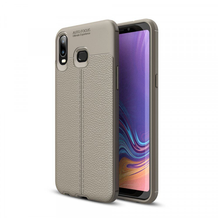 Чехол-накладка Litchi Grain для Samsung Galaxy A6s (серый)