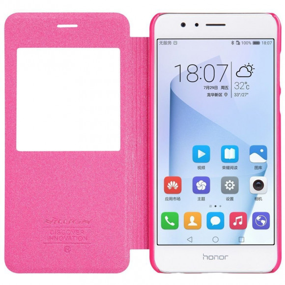 Чехол с окном NILLKIN Sparkle для Huawei Honor 8 (малиновый)