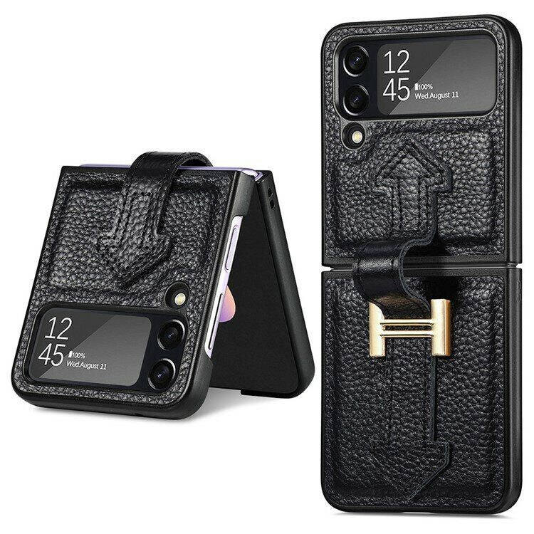 Кожаный чехол для Samsung Galaxy Z Flip 3 (черный)