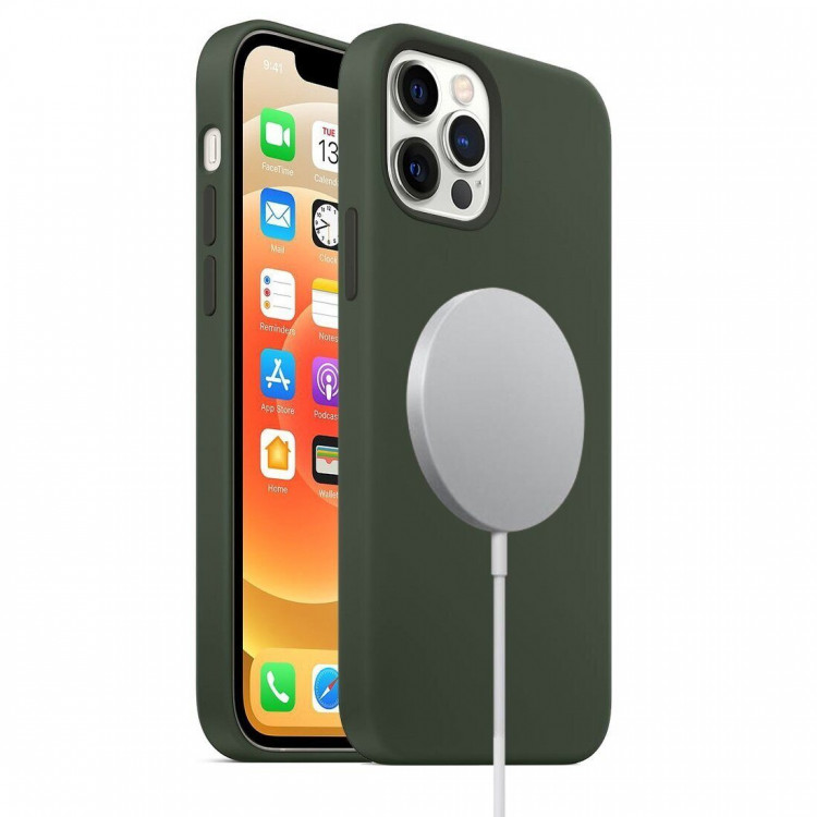 Чехол MagSafe для iPhone 12 Pro Max (темно-зеленый)