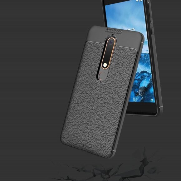Чехол-накладка Litchi Grain для Nokia 6 (2018) / Nokia 6.1 (серый)