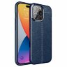 Чехол-накладка Litchi Grain для iPhone 14 Pro Max (темно-синий)