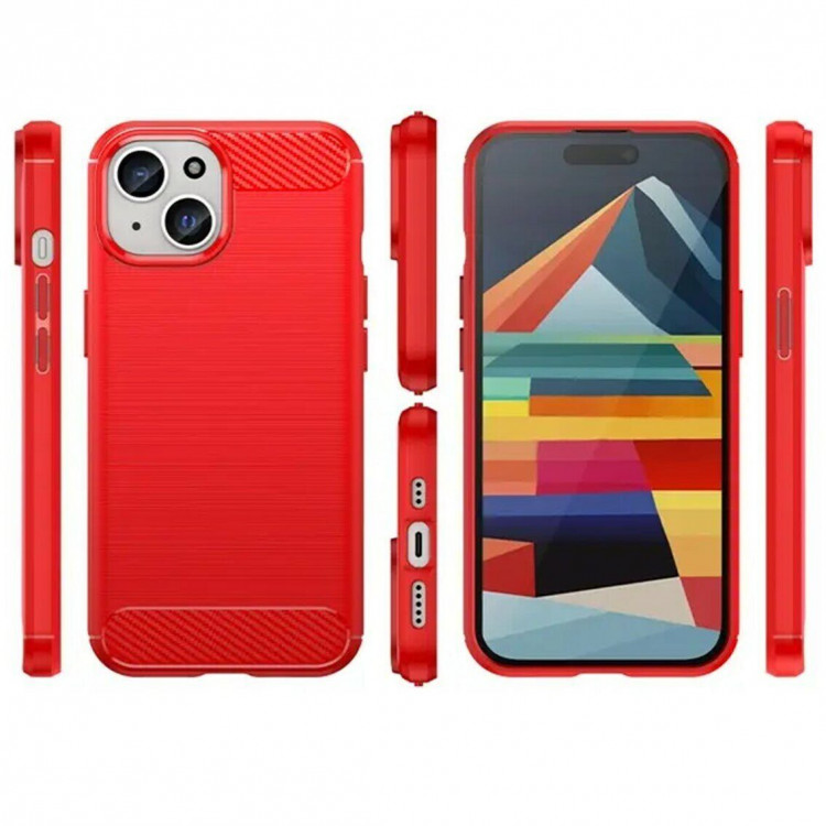 Чехол-накладка Carbon Fibre для iPhone 15 Plus (красный)