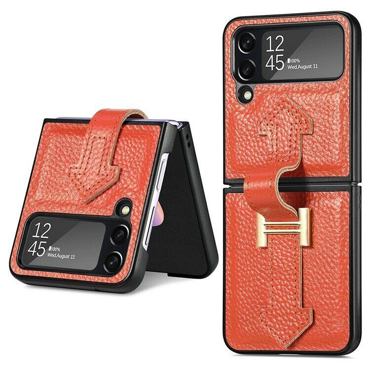 Кожаный чехол для Samsung Galaxy Z Flip 4 (оранжевый)